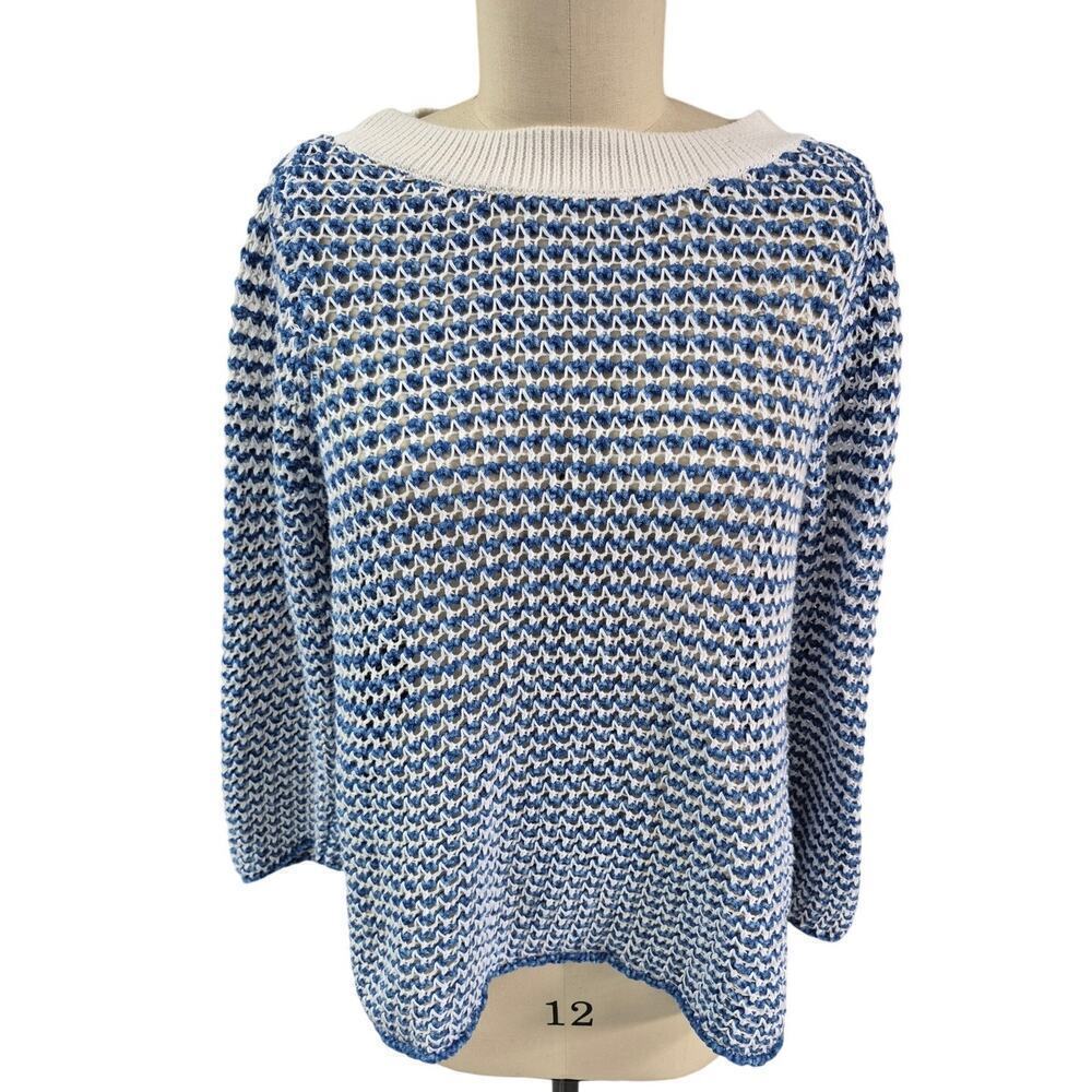 Soft Surroundings Poly Blend Open Knit Sweater Blue/White Sz P XL